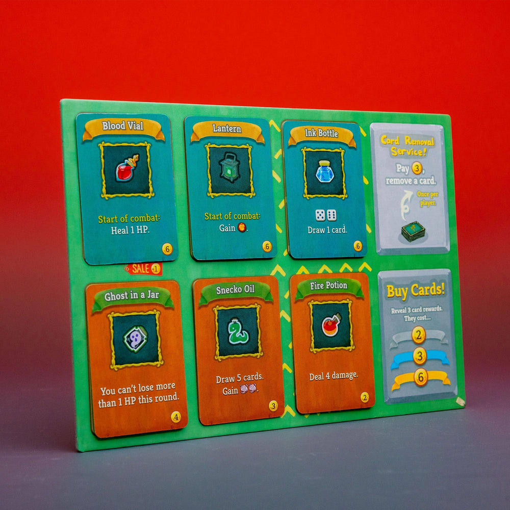 Contention Games' Slay The Spire fantasy creatures illustrated on cards.