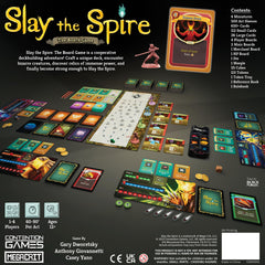 Contention Games' Slay The Spire player boards set up for 1–4 players.