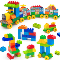 CONVENTEJOY blocks create a city train scene, inspiring imaginative play.