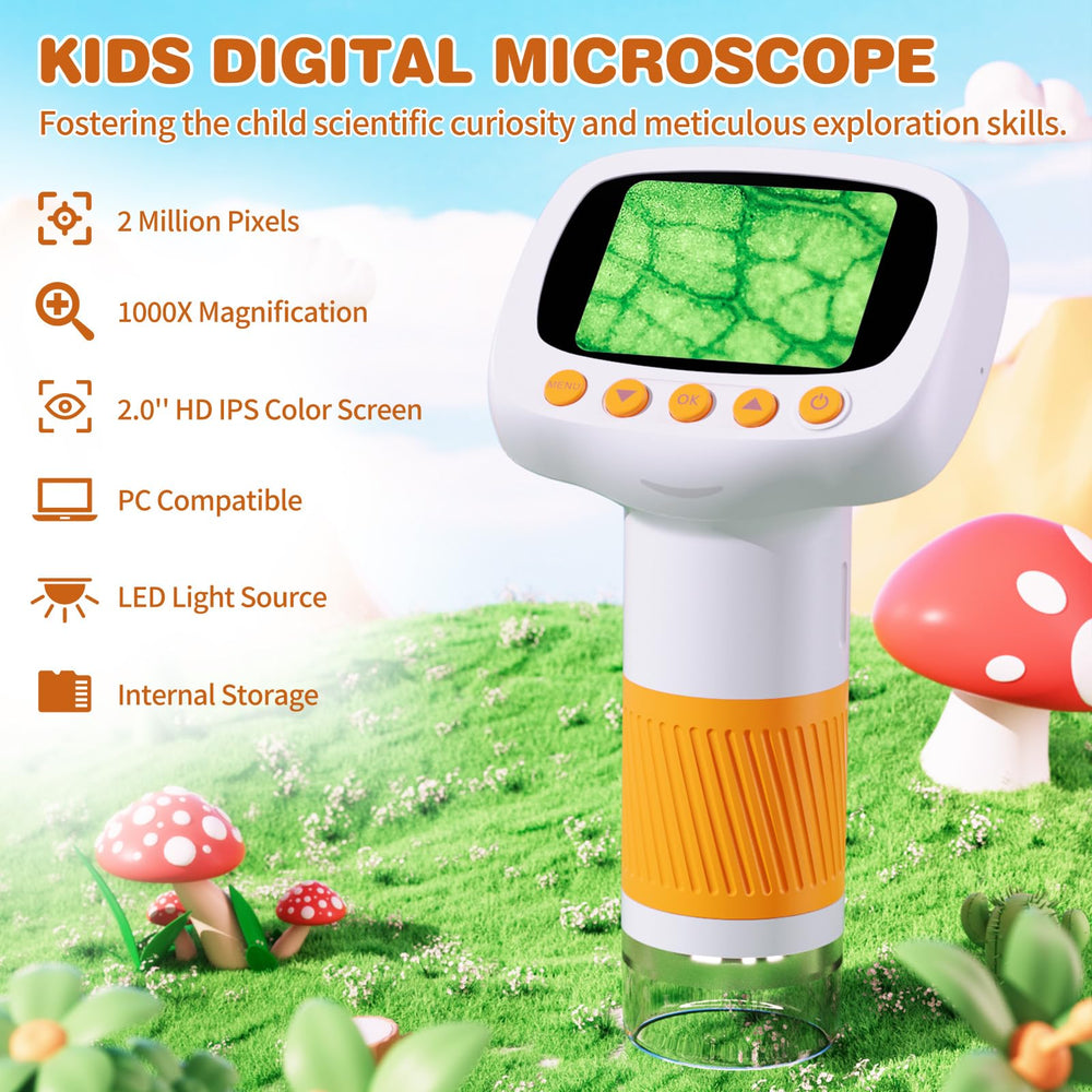 Coobest Pocket Kids Microscope LED ring lighting in use