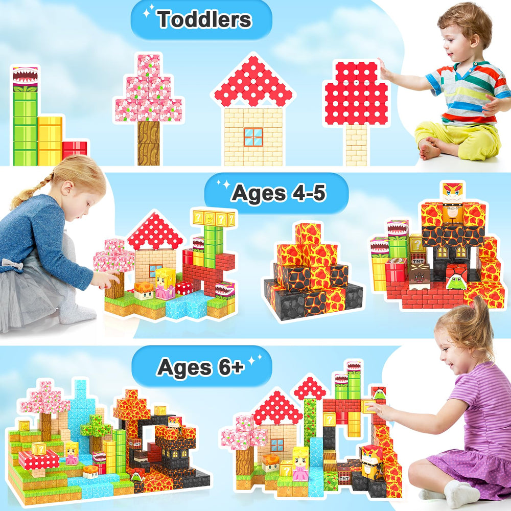 Coodoo 110pcs magnetic blocks lava world fortress for action-filled builds