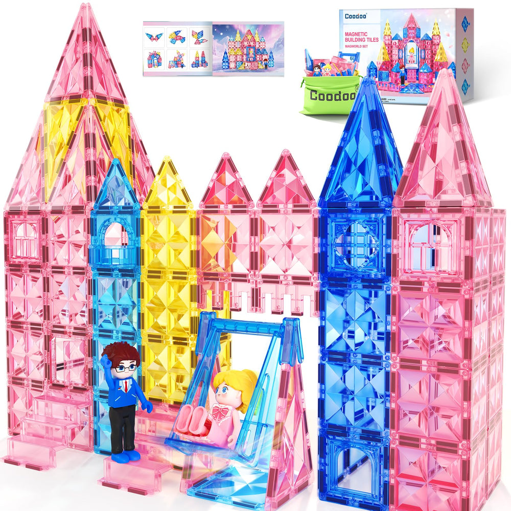 Coodoo Diamond magnetic tiles with castle tower for imaginative building and pretend play