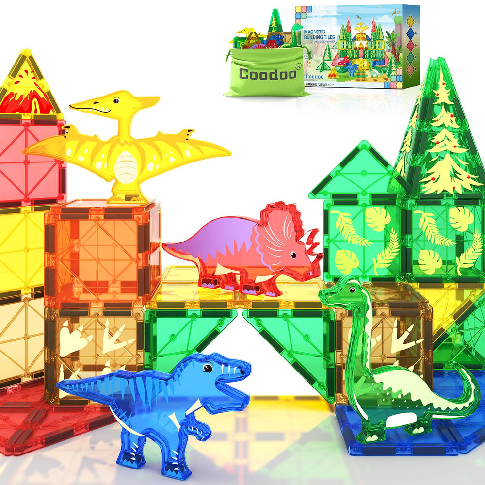 Coodoo Dinosaur Tiles with dino figures inspire imaginative building play