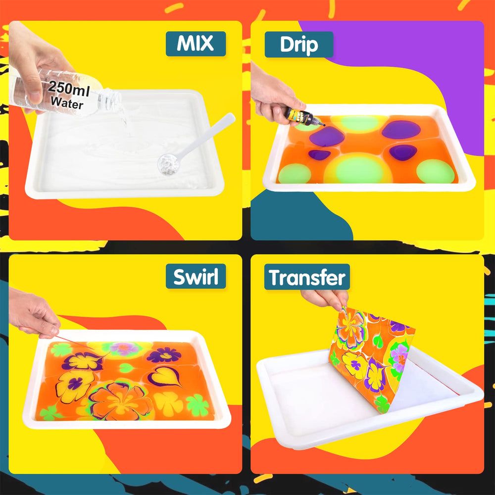 Kids create unique marble art with Coodoo marbling paints