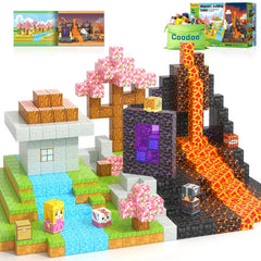 Coodoo magnetic blocks portal forest and lava scene for imaginative play.