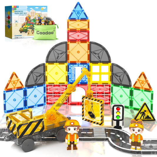Coodoo magnetic tiles road set parts support imaginative city-building and fine motor play