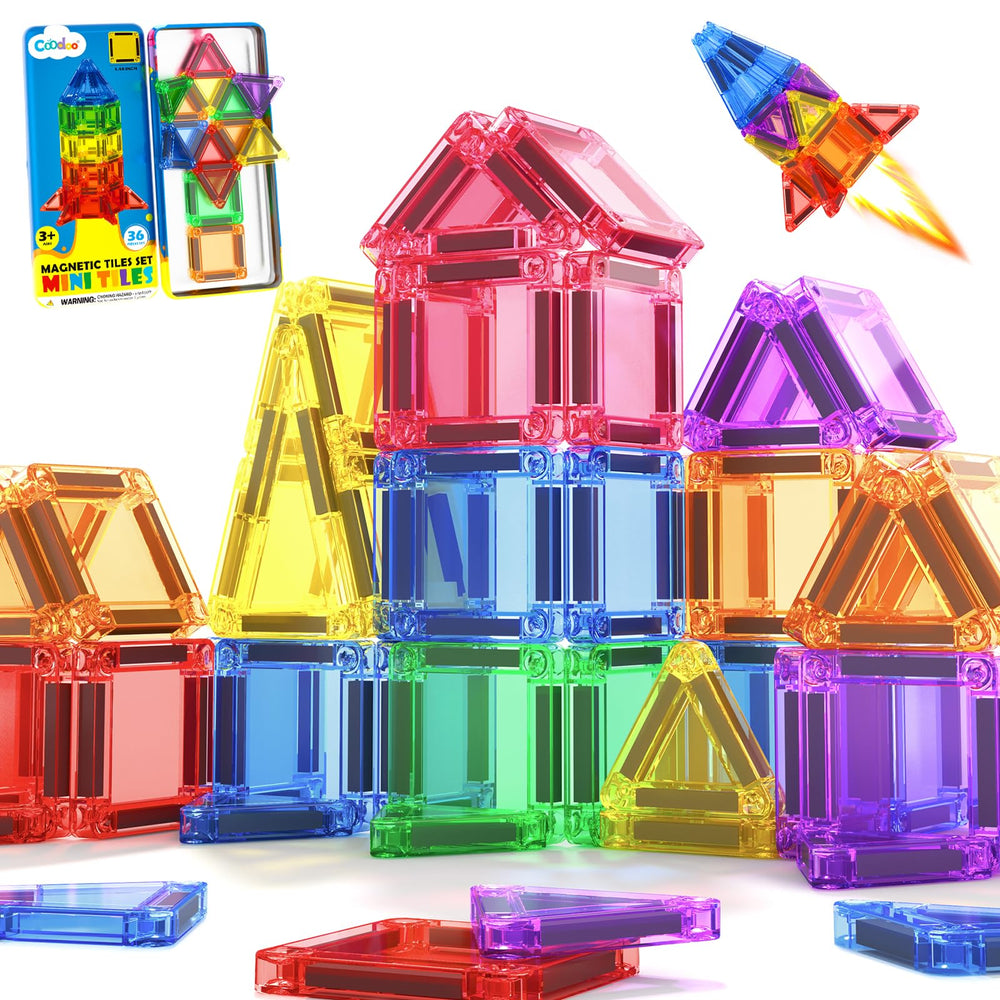 Coodoo Magnetic Tiles in travel tin offer on-the-go creative play.