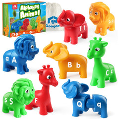 Coogam ABC letters matching set shows 26 animal pieces for hands-on alphabet learning.