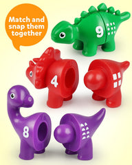 Coogam color-sorting dino pieces reinforce color and shape recognition.