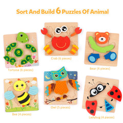 Coogam colorful animal wooden puzzles for early color and shape recognition.