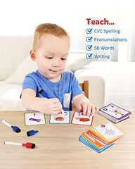 Coogam CVC flashcards include dry erase markers for reuse.