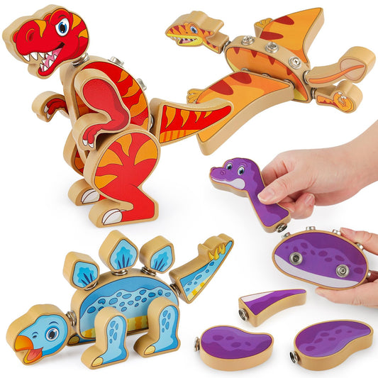 Coogam dinosaur snap-together builders assembly for imaginative play and fine motor skills.