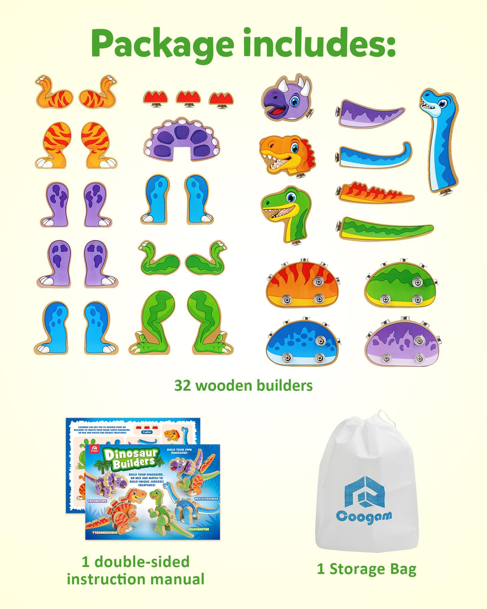 Coogam modular parts allow endless dinosaur designs and hands-on exploration.
