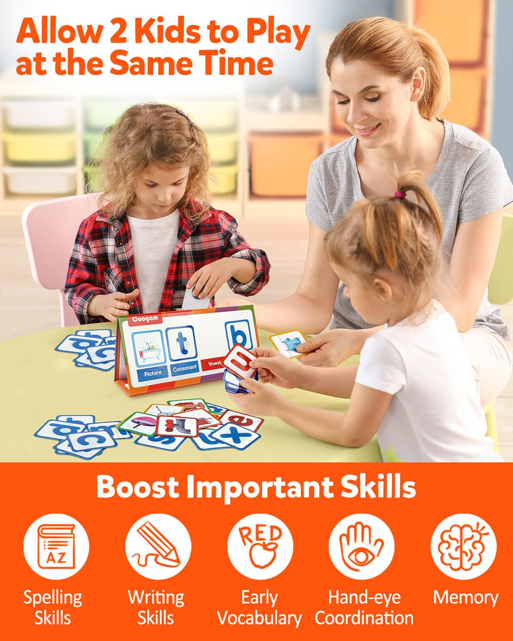 Coogam drawstring bag stores flashcards and magnets