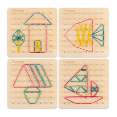 Coogam Geoboard pattern cards showcasing 30 designs