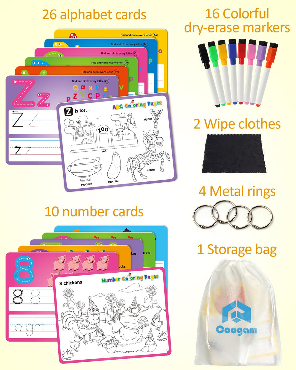 Coogam number cards double-sided for counting and handwriting practice.