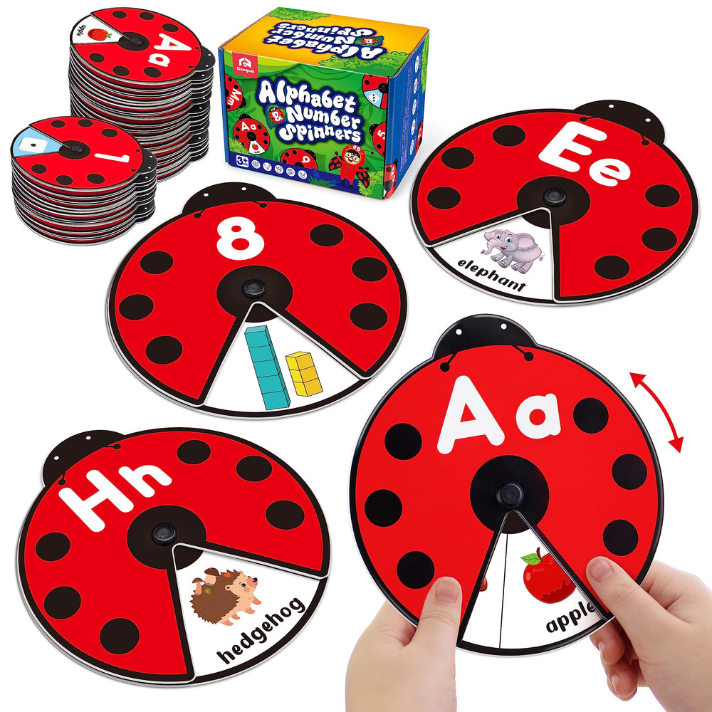 Coogam ladybug flashcards spin to reveal words, ideal for early vocabulary practice.
