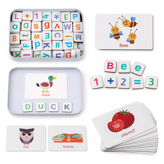 Coogam magnetic letters and numbers on fridge magnets for easy spelling practice.