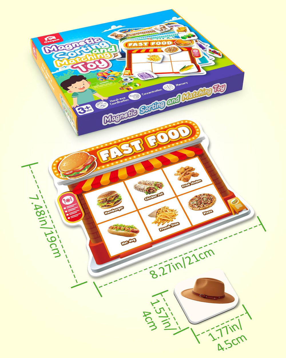 Coogam magnetic sorting bakery board promotes vocabulary and categorization through play.
