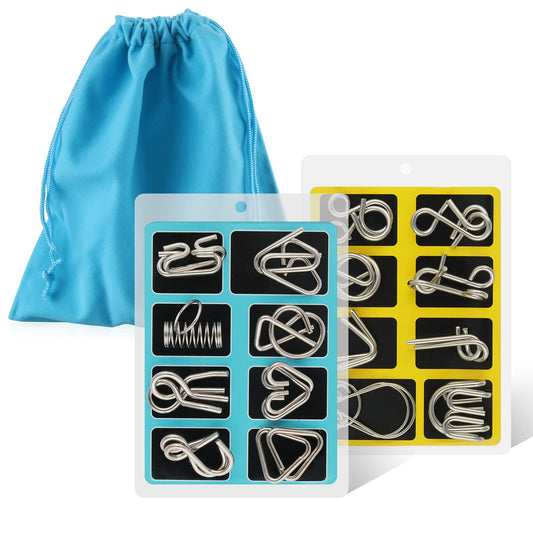Coogam metal wire puzzle set 16 with pouch; portable brain teaser for anytime challenge.