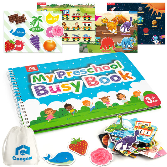 Coogam preschool busy book cover, inviting tactile exploration for calm classroom play.