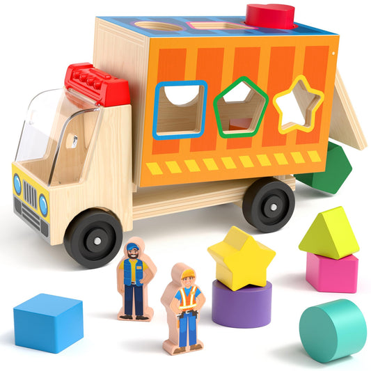Coogam Shape Sorter Truck with color shapes for early color and shape recognition.