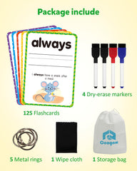 Coogam sight words flash cards storage-ring keeps cards tidy and organized