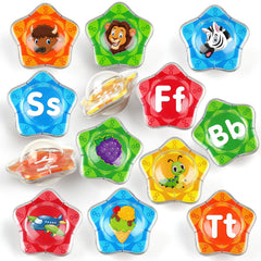 Coogam Starfish floating bath toys display a 26-piece alphabet set for engaging bath time learning.