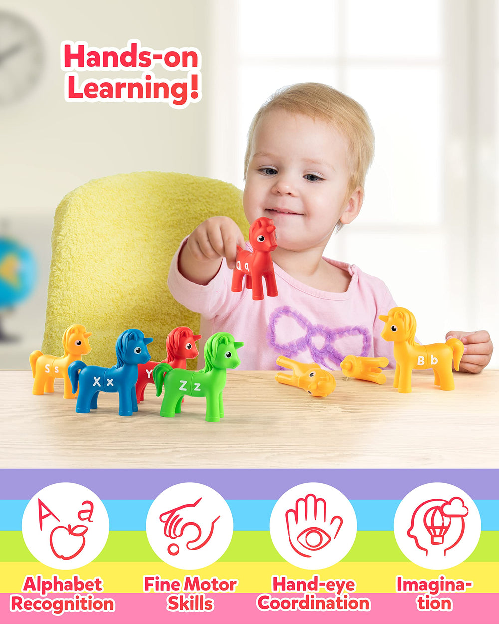Kids easily grip Coogam unicorn pieces in a handheld size
