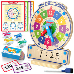 Coogam wooden clock with analog face helps kids learn time intuitively.