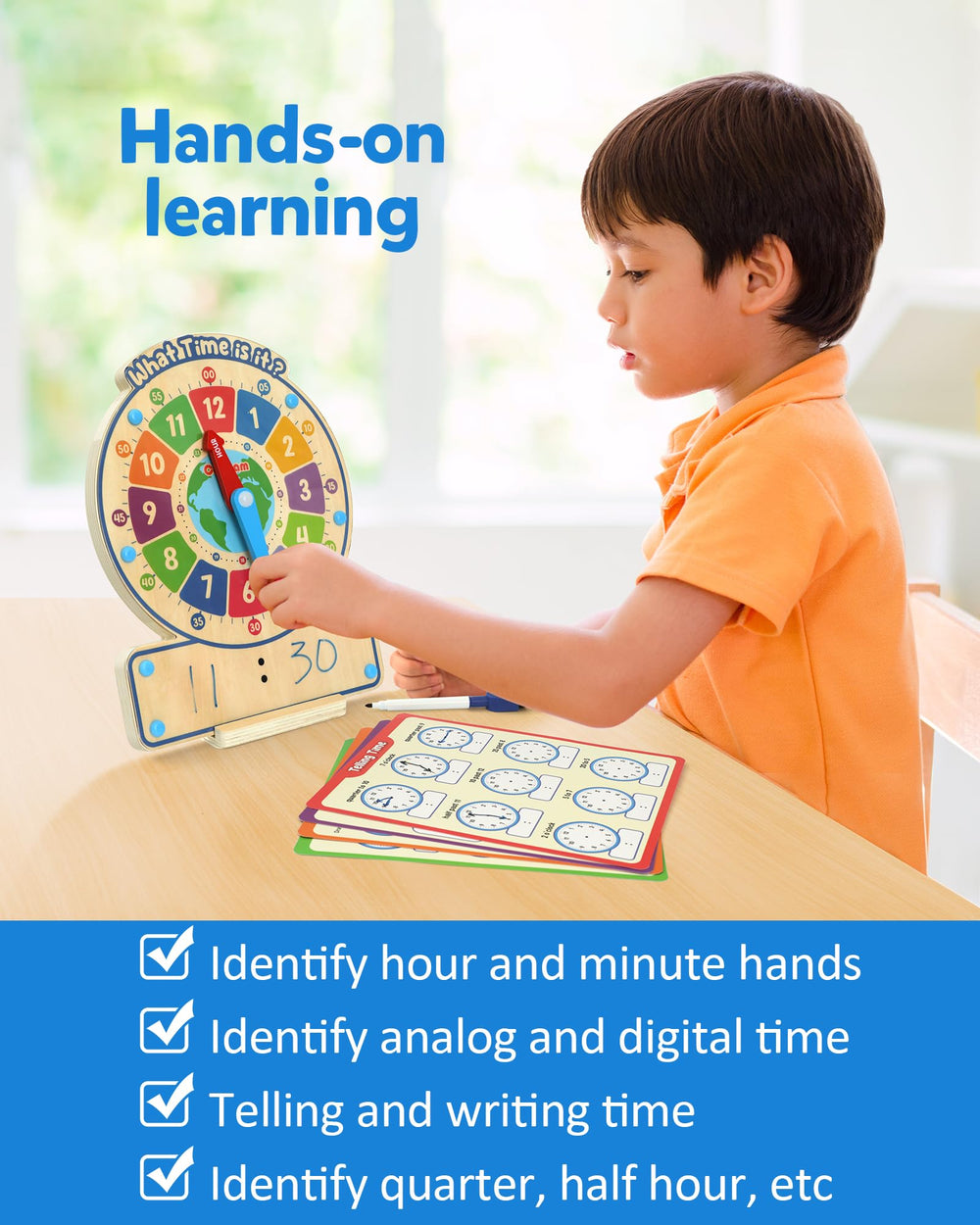 Coogam clock flashcards offer reusable dry-erase practice for time-telling.