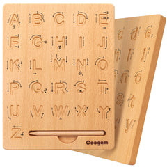 Coogam wooden letters practicing board front view, compact and portable for on-the-go practice.