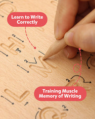 Close-up of curved grooves on Coogam board guiding tracing.