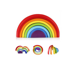 Coogam wooden rainbow stacker puzzle for creative play and fine motor skills.
