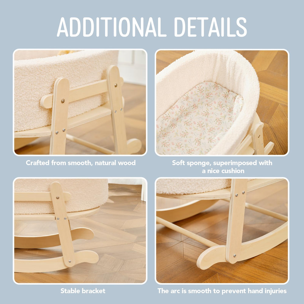 COOKIE BUNNY gift-ready wooden bassinet for kids who love imaginative play.