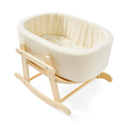 COOKIE BUNNY wooden baby doll bassinet base showing sturdy construction for durable play.