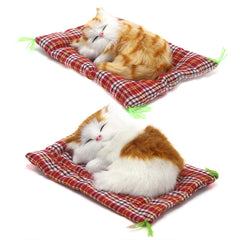 Coolayoung sleeping cat on pad doll toy with meow sounds for interactive play