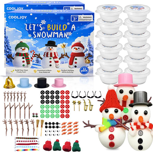 COOLJOY Build a Snowman Kit components ready for creative winter crafts.