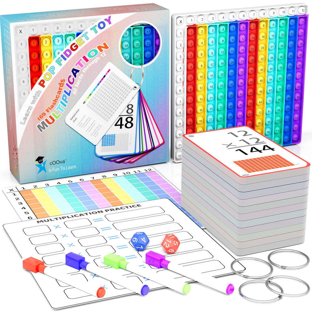 COOVA multiplication flash cards packaging for home study and classroom use