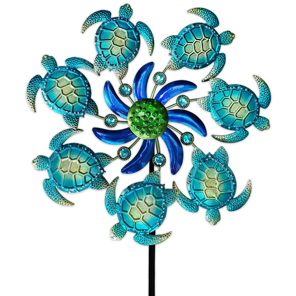 COOZZYHOUR sea turtle wind spinner stake glistens in sunlight for garden charm.