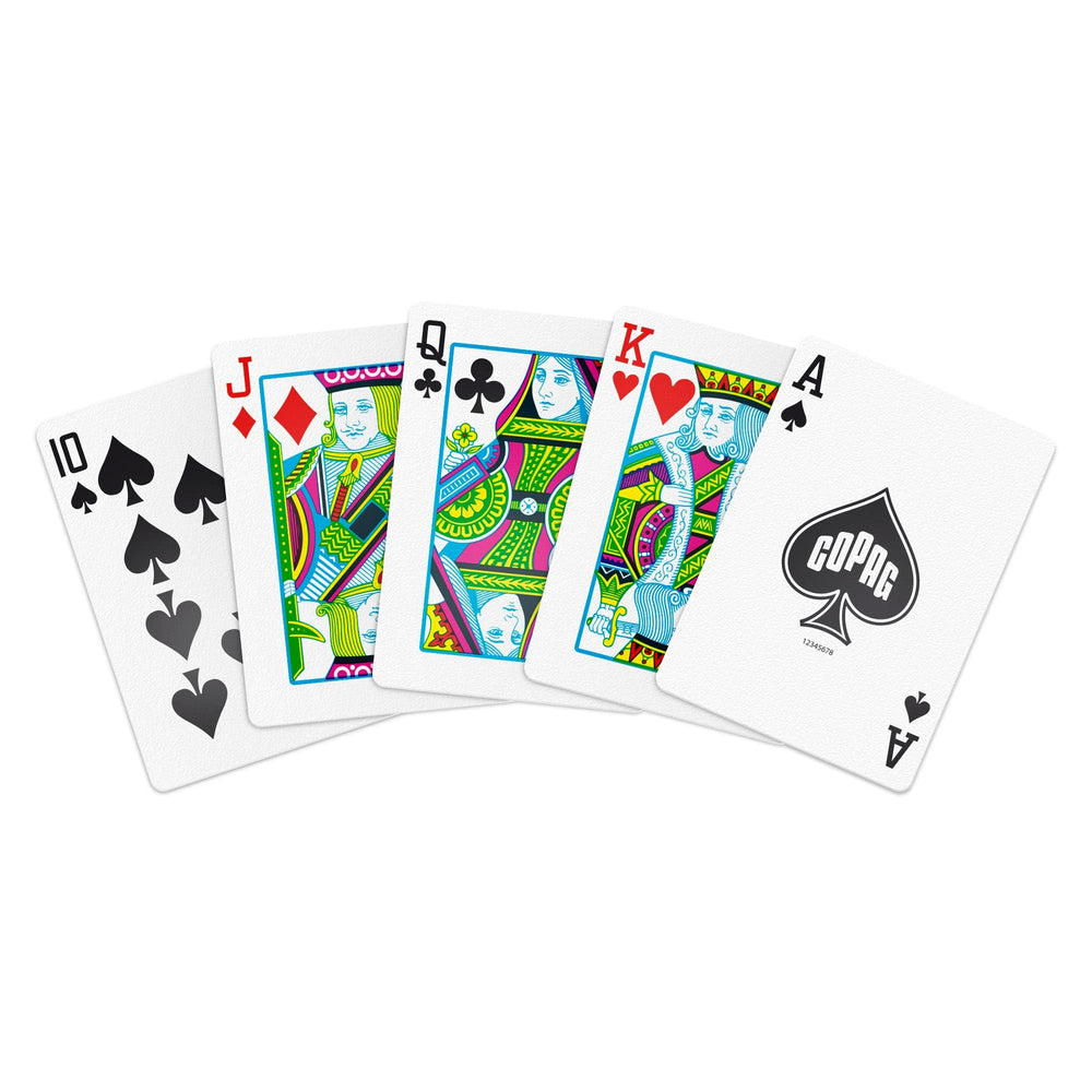 Back of Copag 1546 deck with red and blue design for clear visibility