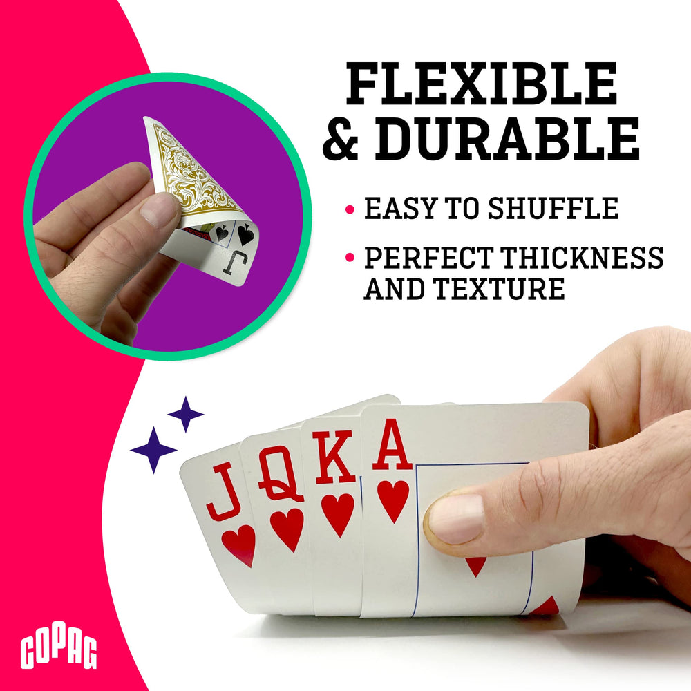 Copag hard plastic case with divider keeps decks organized for travel.