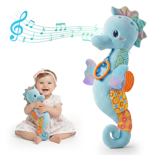 Coqin baby seahorse toy with music for gentle auditory stimulation.