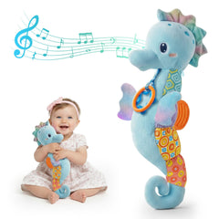 Coqin baby seahorse toy with music for gentle auditory stimulation.