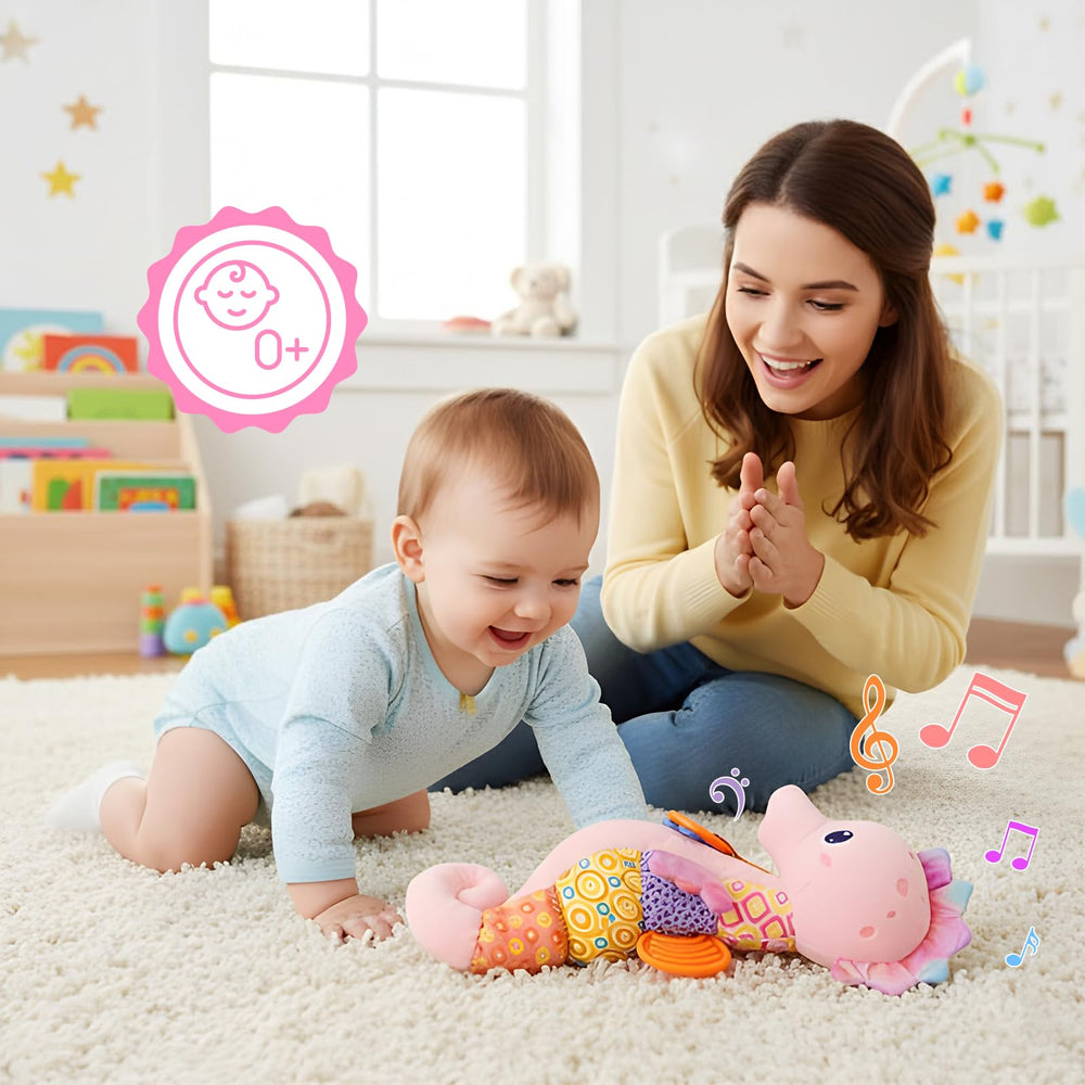 Coqin seahorse toy tummy time suitability helps strengthen neck and shoulders.