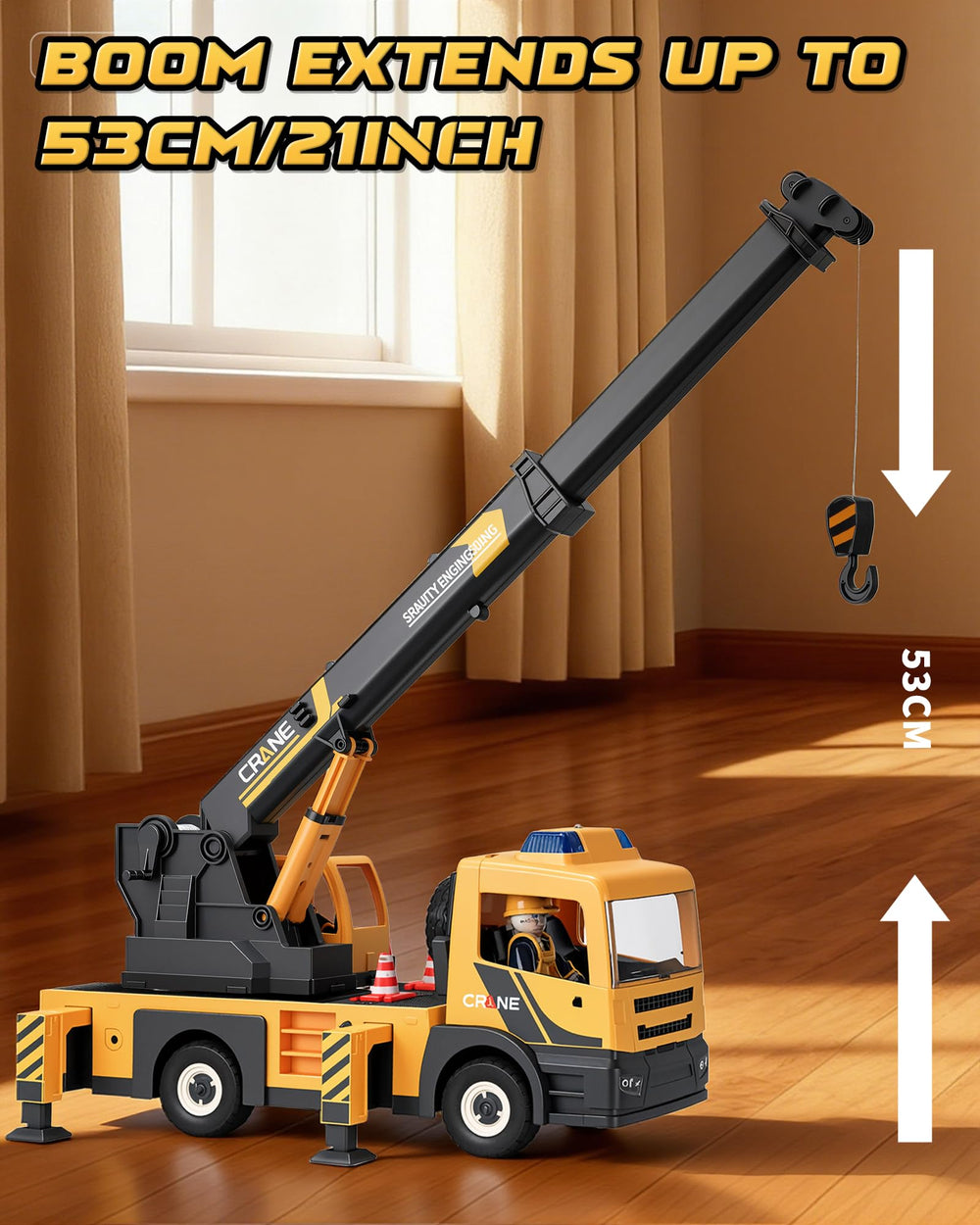 Coroiesty crane truck durable metal and plastic build for long lasting fun.