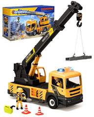 Coroiesty large crane truck with extended arm in action for imaginative building play.