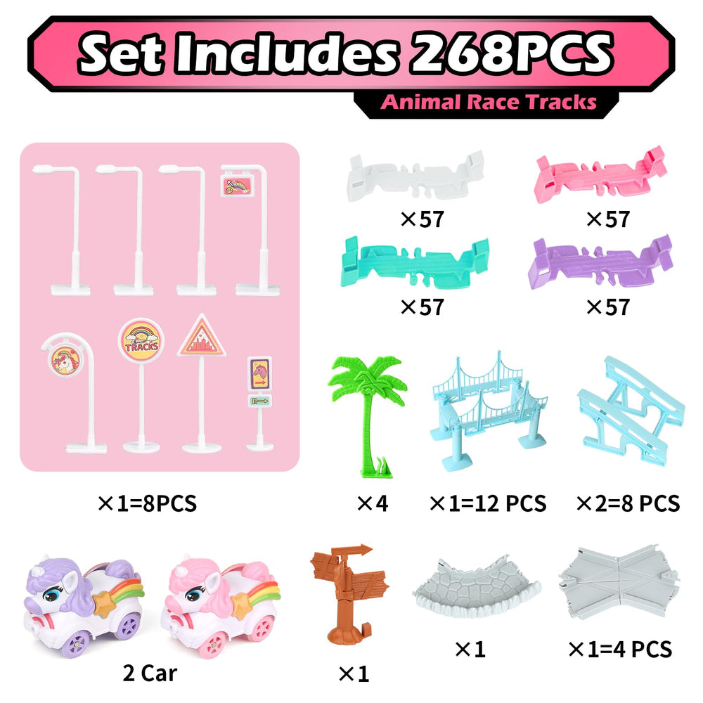 Coroiesty unicorn race tracks road signs add thematic detail