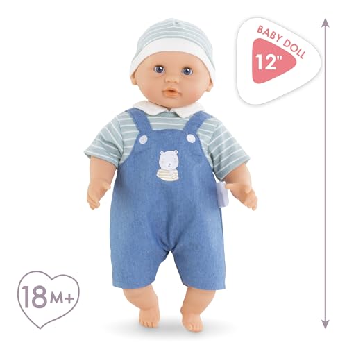 Corolle Bebe Calin Mael sleeping eyes feature, soothing naptime companion for calm baby-doll moments.