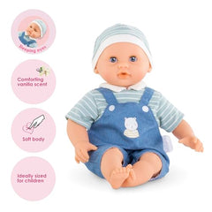 Corolle Bebe Calin Mael vanilla-scented vinyl skin, enriching sensory play for curious little hands.